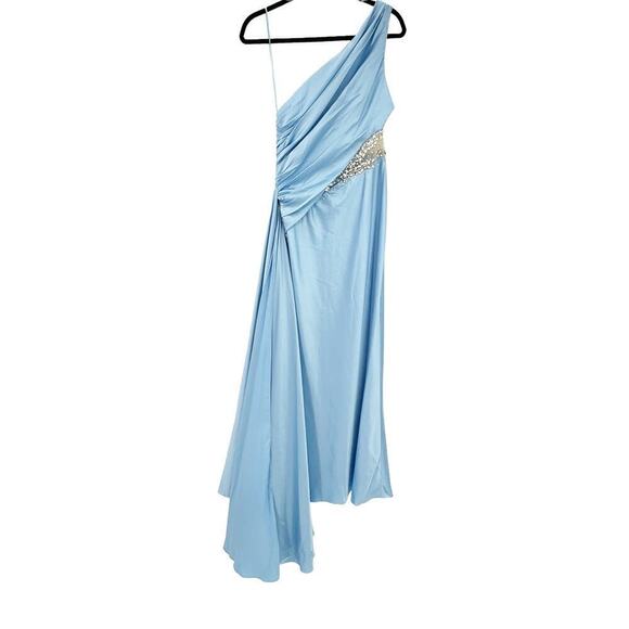 Mac Duggal 2210 One Shoulder Long Formal Dress Powder Blue Size 4 NWT - Picture 7 of 12